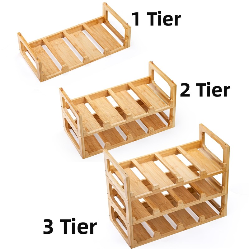 Pumtus 3 Tier Bamboo Water Bottle Organizer, Stackable Bottle Storage