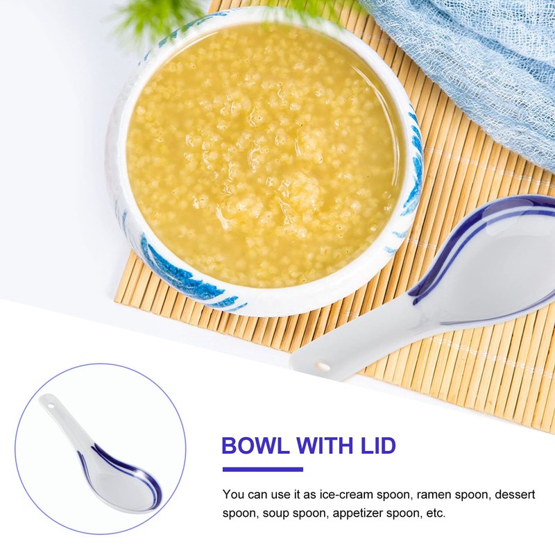 Healeved 5pcs Border Ceramic Spoon Multi-Functional Porridge and Soup Spoon