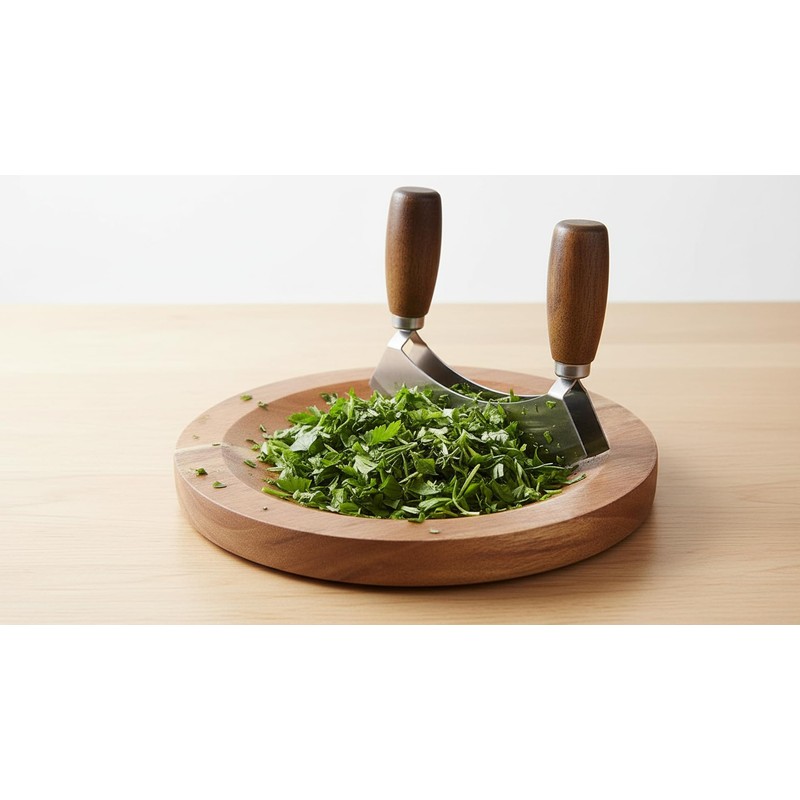 TIYOORTA MEZZALUNA KNIFE AND CUTTING BOARD – Double Blade herb