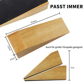 Pack of 2 Wooden Door Stops - Fixed Door Stopper Floor Non-Slip Door Stopper Floor for All Door Types and Floors - Each Door Wedges 1.4 Inch Thick, 4.3 Inch Long with Rubber - Door Stopper