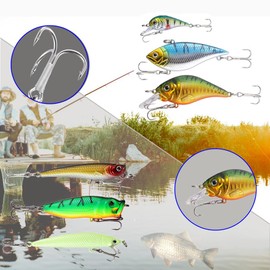 TUXIBIN 101 Pieces Fishing Lures Mixed Including Spinner, VIB, Height Hooks, Single Hooks, Swivels, Guides, etc. for Freshwater Saltwater Fishing, with Storage Box 02G