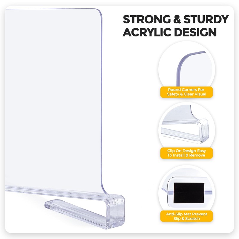 JOY DECOR 6 Pack Acrylic Clear Shelf Dividers for Closets
