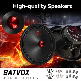 Guooreat MX80P1 Loudspeaker 8 Inch Midrange 480 Watts 4 Ohms Orange Dust Cap, Premium Quality Audio Door Speakers for Car or Truck Stereo Sound System, Orange (2 Speakers)