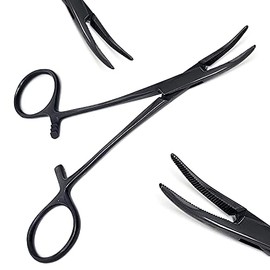 Mosquito Hemostat Locking Forceps 5" Curved with Full Serrated Jaws Ideal for Clamping, Fishing, Firefighters Nurses Doctors + More (Black) by G.S ONLINE STORE