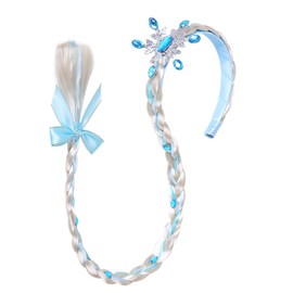 ISABELLA MOON Kids Girls Toddlers Blue Elsa Ponytail Hair Extension Party Hair clips Snowflake Crown Headband Hairband Costume Dress up Braided Wigs (Elsa Snowflake Headband)