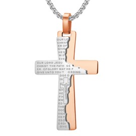 YL Cross Necklace for Men Stainless Steel Lord's Prayer Pendant Rose Gold Jesus Christ Jewelry