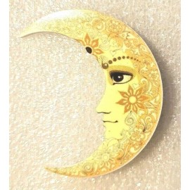 Moon Face Peaceful Yellow Floral Flat Acrylic Pin Brooch Jewelry