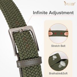 JASGOOD Braided Canvas Stretch Belt Elastic Casual Belt for Men, Women and Junior 1.3 Inches Wide,Green
