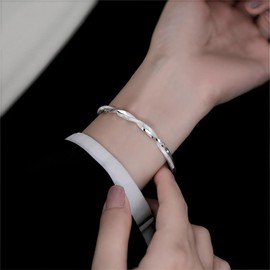 925 Sterling Bangle Bracelet for Women Trendy Twist Mobius Bangle Bracelet Dainty Cross Cuff Bracelets Elegant Love Friendship Bangles Classical Minimalist Silver Cuffs for Her Womens Birthday Gift