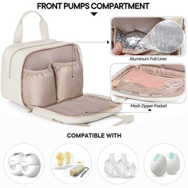 Fasrom Wearable Breast Pump Bag with Cooler Compatible with Momcozy, Medela and Elvie Pumps, Portable Pump Carrying Case for Working Moms, Beige