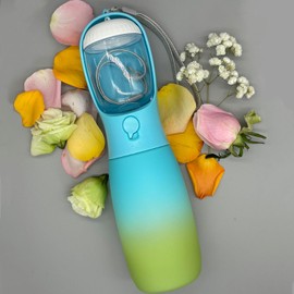 Dog Water Bottle,2 in 1 Portable Pet Water Bottle with Food Container,Lightweigh,Portable Water Dispenser,Outdoor for Cat,Puppy,Pets for Walking,Hiking,Travel (Green&Blue, 19Oz)