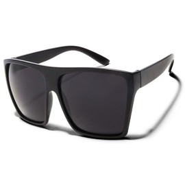 ShadyVEU Oversized Fashion Square Sunglasses Flat Top 100% UV Protection Trapezoid Shape Bold Big XL Large (Matte Black, SUPER Dark Black Lens)