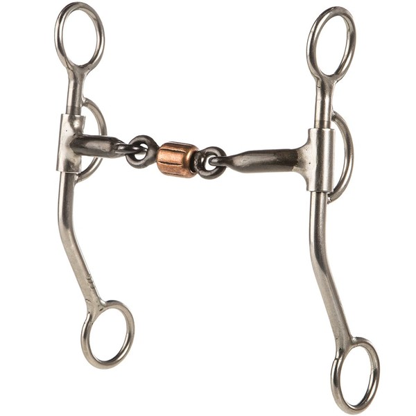 Reinsman 776 All Around Curb Bit for Horse - 3-Piece Sweet Iron Snaffle with Copper Roller - Stage C, 7” Cheeks, 5” Mouth7/16” 3-Piece Snaffle w Roller