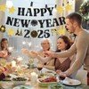 Happy New Year Banner2025, No-Diy New Years Decorations Banner, Glitter