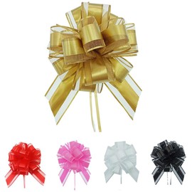 Pack of 5 Large Gift Bow with Gift Ribbon, 5 Colours Pull Bow, Gift Bow for Crafts, Packaging, Colourful Decorative Bows for Gifts, Bags, Wedding, Birthday, Christmas, Pull Gift Bow
