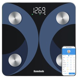Homebuds FSA&HSA Smart Weight Scale, Precision 0.1lb by Our Professional Scale Factory Since 2001, Bluetooth Scale for Body Weight App Sync 13 Body Composition BMI, Body Fat, Muscle Mass, 400lb, Blue