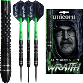 Unicorn | Gary Anderson | Wraith | 90% Tungsten Barrels Extra Grippy Machined Grooves | Steel Tip Darts Set | The Flying Scotsman | Noir Black Volute Points | 21g, 22g, 23g, 24g or 25g (25 g)