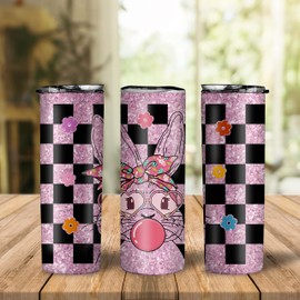 20oz Happy Easter Tumbler, Cute Bunny Skinny Tumbler, Easter Bunny Glasses Tumbler, Easter Gifts For Women Girl Bunny Lover, Bunny Hair Band, Easter Teacher Gift Tumbler