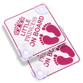 cobee Car Safety Warning Signs Sticker, 2 Pcs 5" x 5” Little Princess on Board Car Bumper Stickers Removable Waterproof Car Decals Accessories with Double Suction Cups for Vehicles & Windows(Pink)