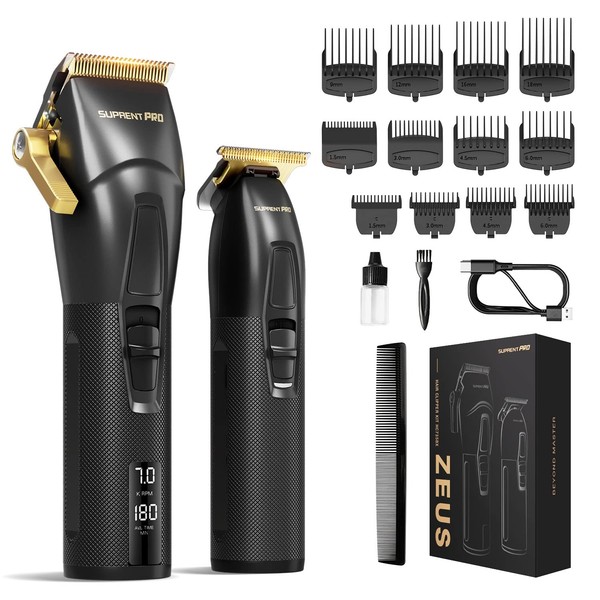 SUPRENT® Professional Hair Clippers for Men, USB-C Rechargeable Barber Hair Trimmer & T-Blade Trimmer Combo with 5V-Boost Technology, Cordless Clippers, LED Display