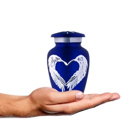 KEEPSAKE COMPANY Angel Wings Blue Small Urns for Ashes - Mini Urns for Ashes - Tiny Keepsake Urns for Human Ashes - Capacity 3 Teaspoon - Height 3 Inches Bag.