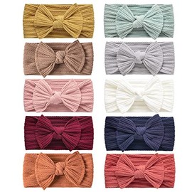 DRESHOW 10 Pack Baby Headbands for Girls Newborn Baby Nylon Headbands with Bows Hair Accessories