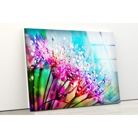 Myphotostation Dandelion Flower Wall Art Tempered Glass Wall Art 20Hx14HW' Floral Wall Art Decor Glass Printing Large Wall Art for Living Room Botanical Wall Decor