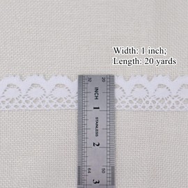 Cinta de encaje de ganchillo de 20 yardas, cinta de encaje de algodón para manualidades, envoltura de paquetes de regalo, decoración de boda nupcial, suministros de álbumes de recortes (blanco)