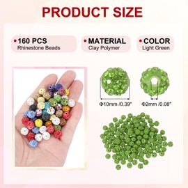 PATIKIL 10mm Clay Rhinestone Beads for Jewelry Making, 160 Pcs Sparkly Round Disco Beads Shiny Diamond Ball Bulk for DIY Crafting Bracelet Earring Pens, Light Green