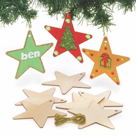 Baker Ross FE761 Star Wooden Decorations - Pack of 12, Wooden Crafts to Make and Decorate, Make Your Own Christmas Decorations, Gold