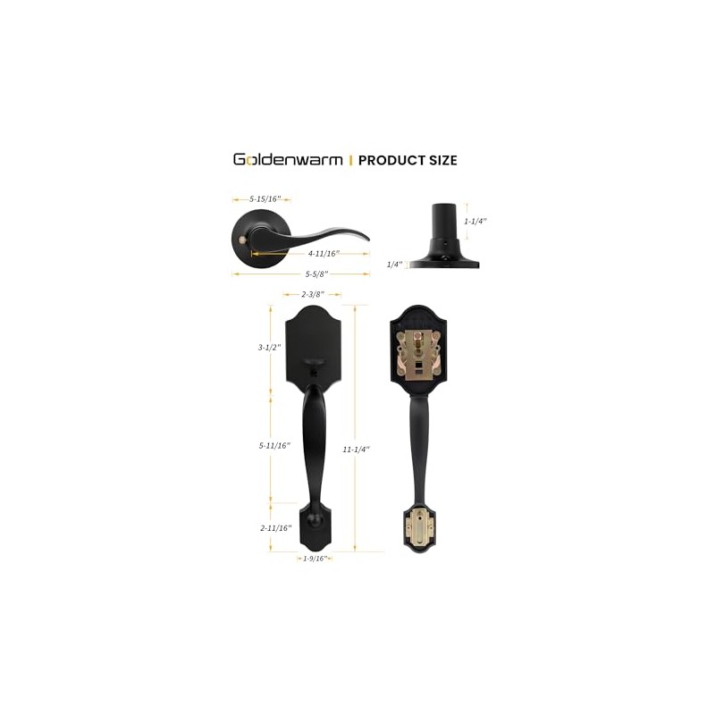 Goldenwarm Black Front Door Handle, Door Handle Exterior, Single Cylinder