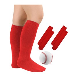 Century Star Toddler Soccer Socks for Girls Boys Baseball Socks Youth Softball Sock Kids Breathable Athletic Socks for Sports 2 Pair Solid Red 9-12 Years