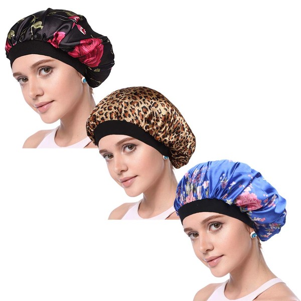Simoda Satin Floral Night Cap for Curly Hair Elastic Band Sleep Hat Hair Care Satin Hood - #9, size: m