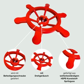 h2i Steering Wheel Play Tower & Playhouse, Pirate Steering Wheel Made of Weatherproof Plastic, Movable Play Ship Steering Wheel, Play Tower Accessories, Red