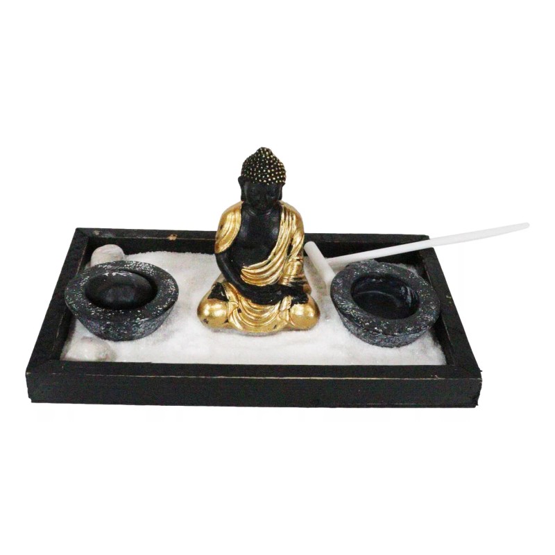 Golden Robe Buddha Monk Zen Garden With Pebbles Sand And