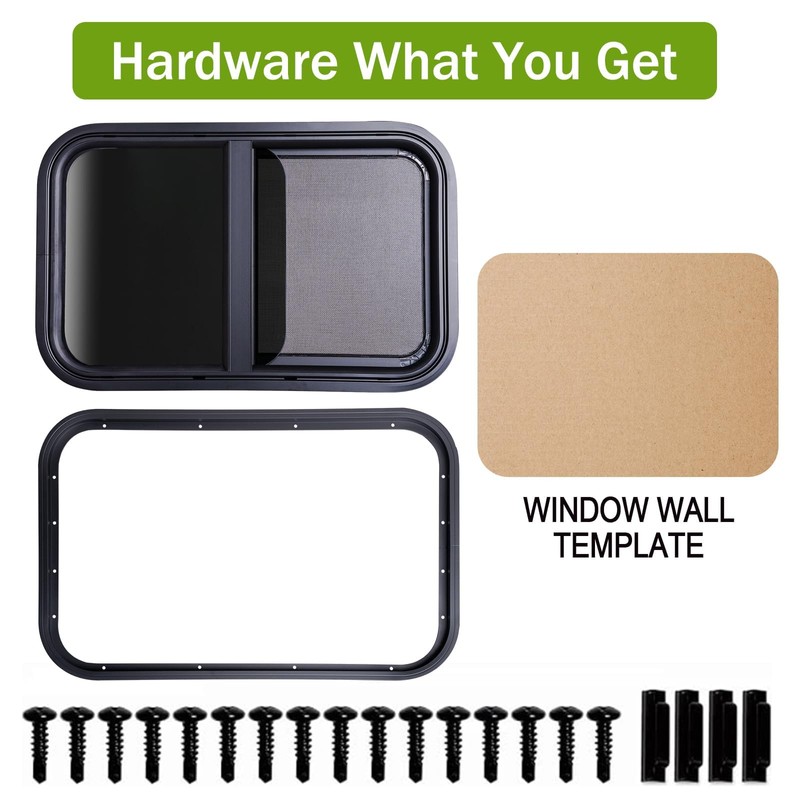24"x15" RV Sliding Window - Horizontal Teardrop Style, DOT-Certified Tempered