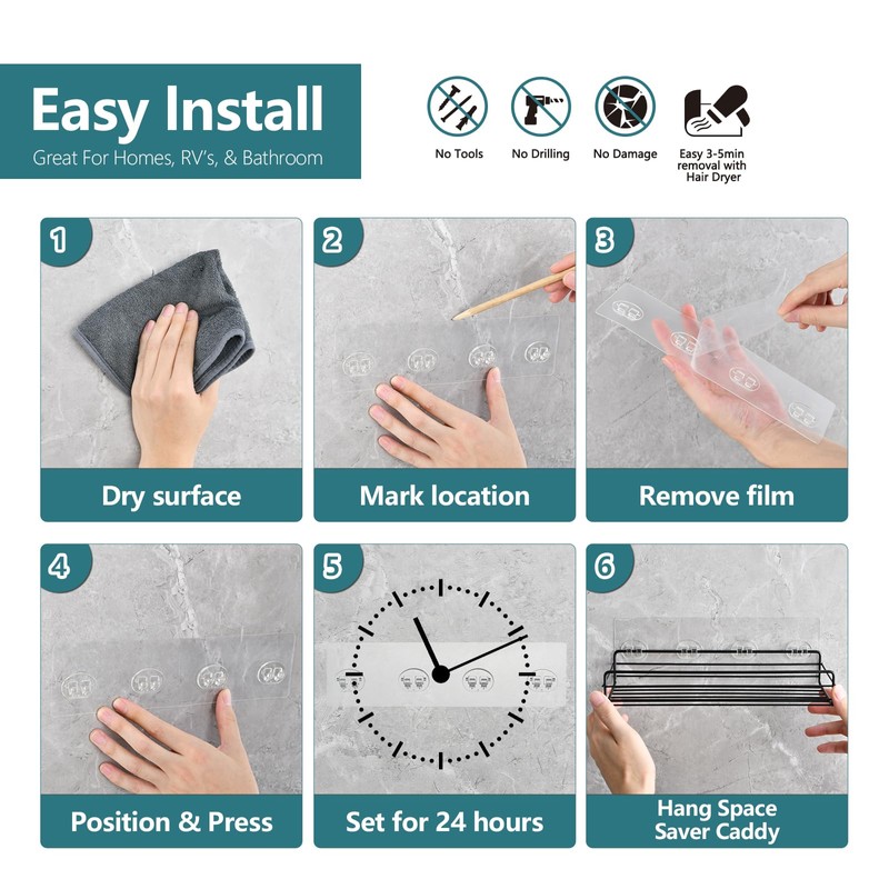 KaiwayInno 4 Pack Shower Caddy Adhesive Replacement, Strong Shower Shelf