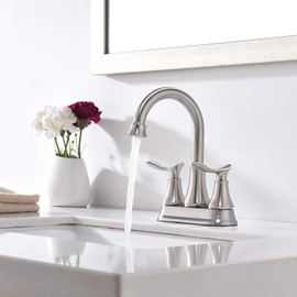 KINGO HOME Modern Brushed Nickel 2-Handle Bathroom Faucet, 4 inch Centerset RV Bathroom Sink Faucet Lavatory Bath Sink Vanity Faucet with Water Supply Lines and Pop Up Drain