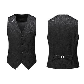 UNINUKOO Mens Suits 3 Piece 1 Button Prom Floral Wedding Shawl Lapel Casual Tuxedo Suit Set US Size 44 Black