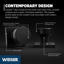 Weiser Cambie Matte Black Door Knob, Interior Door Handles/Passage Knobs for Hall and Closet Door, Non-locking Hall/Closet Door Handle, Modern Home Décor