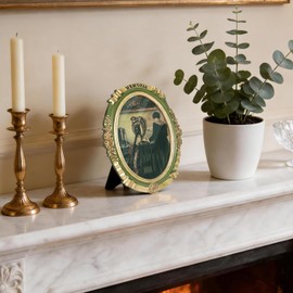 Oval Vintage Olive Green Gold Rococo Frame for Tabletop & Wall