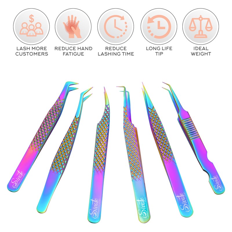 SIVOTE Eyelash Extension Tweezers Fiber Tips Japanese Steel, Set of
