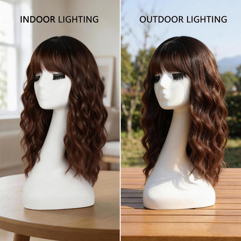 RUNM Short Bob Wavy Wigs for Women Brown Wig with