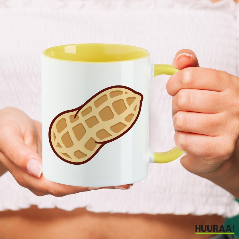 Huuraa Keramiktasse Erdnuss Comic Geschenk 330ml Gelb Erdnuss Überraschung