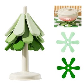 Wooden Trivets for Hot Dishes Wooden Tree Coasters, Wooden Trivets for Hot Dishes Decorative Christmas Tree Shape Includes 3 Pcs Hot Plate Mat Hot Pads for Pots and Pans (Silicone Green)