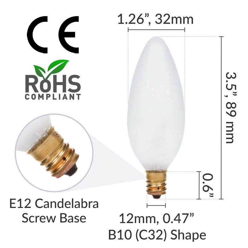 Simba Lighting Candelabra Torpedo Frosted B10 40W E12 Base (12