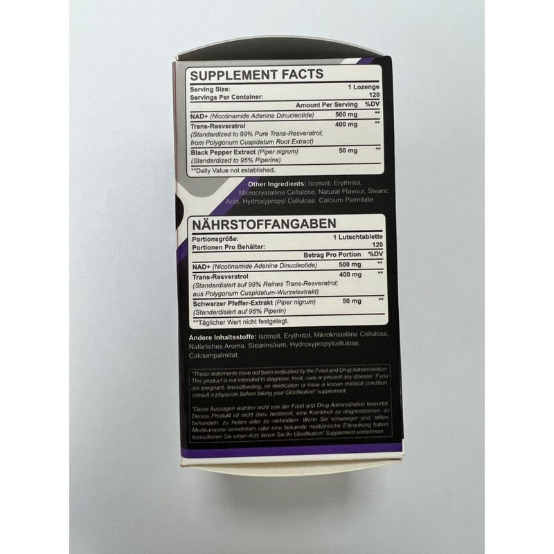 NAD Lozenges + Trans-Resveratrol 900mg, Enhanced with Black Pepper for