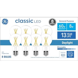 GE Classic A19 Daylight 60-Watt EQ Dimmable LED Light Fixture Light Bulbs (8-Pack)