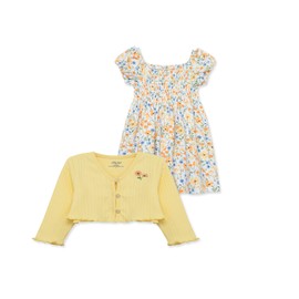 Little Me Clothes for Baby Girls' Garden Knit Dress and Cardigan Sets, Yellow, 18 Months