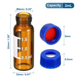 PATIKIL 2ml Autosampler Vial, 100 Pack Pre-Slit Septa HPLC/GC Vials 9-425 Lab Amber Vials Sample Vial Screw Cap Writing Patch PTFE & Silicone for LC Stamper